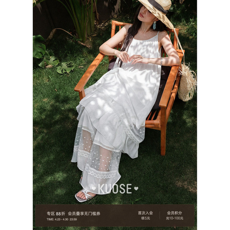 阔色假两件蕾丝花边吊带连衣裙两件套装女26夏季新直筒阔腿长裤子