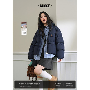 阔色假两件衬衫拼接羽绒服翻领外套2025秋冬季新款女休闲格子上衣