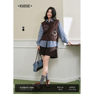 短裤 阔色棕色休闲直筒飘带五分裤 黑灰慵懒阔腿裤 新款 女2025秋冬季