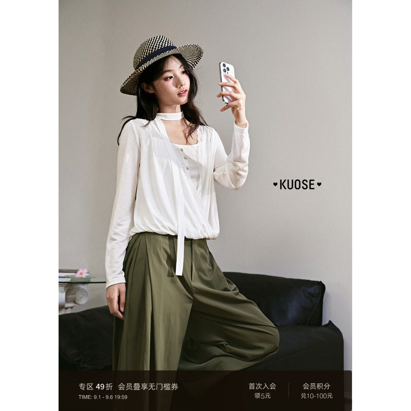 莱赛尔花苞短款飘带t恤女图片