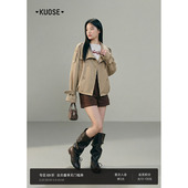 卡其开衫 新款 上衣秋冬 风衣外套女2026春季 阔色气质双排扣立领短款