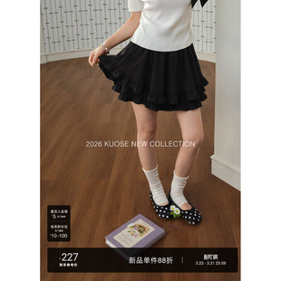 短裤 阔色荷叶边阔腿五分休闲裤 女a字半身裙裤 新款 子春 黑2026夏季