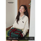 短款 气质软糯显瘦针织衫 新款 阔色杏色polo领刺绣毛衣女2025秋冬季