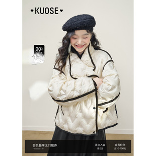 阔色白色设计感翻领羽绒服女2024秋冬季 外套 新款 保暖气质宽松短款