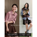 秋冬季 女2025新款 穿搭蓝色衬衣上衣 衬衫 阔色粉色条纹通勤休闲长袖