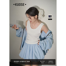 阔色白色针织吊带背心女2025夏季新款黑色蕾丝花边修身打底短上衣