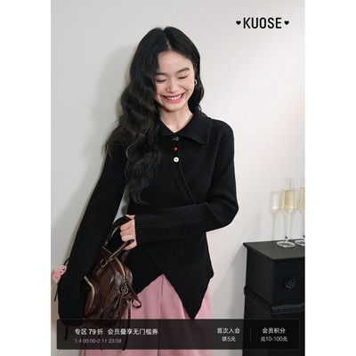 黑色高领不规则针织衫上衣