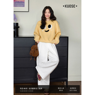 宽松显瘦直筒休闲裤 阔色白色气质阔腿裤 新款 女2025秋冬季 子 长裤