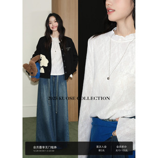 漂亮上衣新款 2025秋冬季 内搭叠穿搭配 宽松打底衫 阔色蕾丝T恤长袖