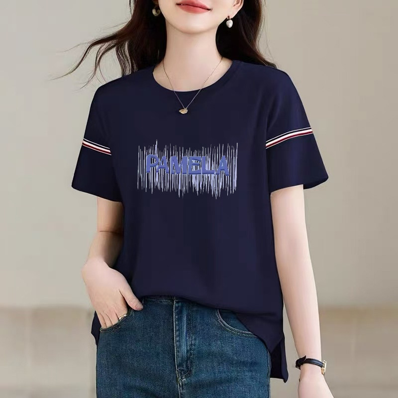 纯棉短袖t恤女2026夏季新款女装圆领印花上衣宽松半袖洋气体恤衫