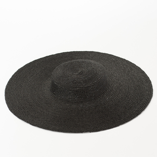 黑色草帽细麦秆矮帽顶帽子防晒遮阳沙滩大檐帽走秀草帽 小金家经典