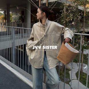 JVV十三行2026春季新款时尚立领宽松上衣配包包休闲衬衫女潮90783