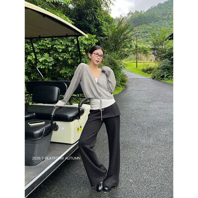 韩系叠穿拼接假两件显瘦微喇裤