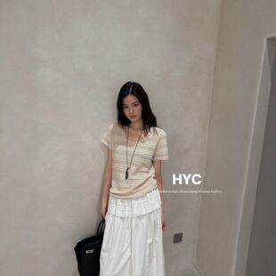 HYC十三行2026夏季新款休闲百搭镂空针织衫简约短袖女潮上衣