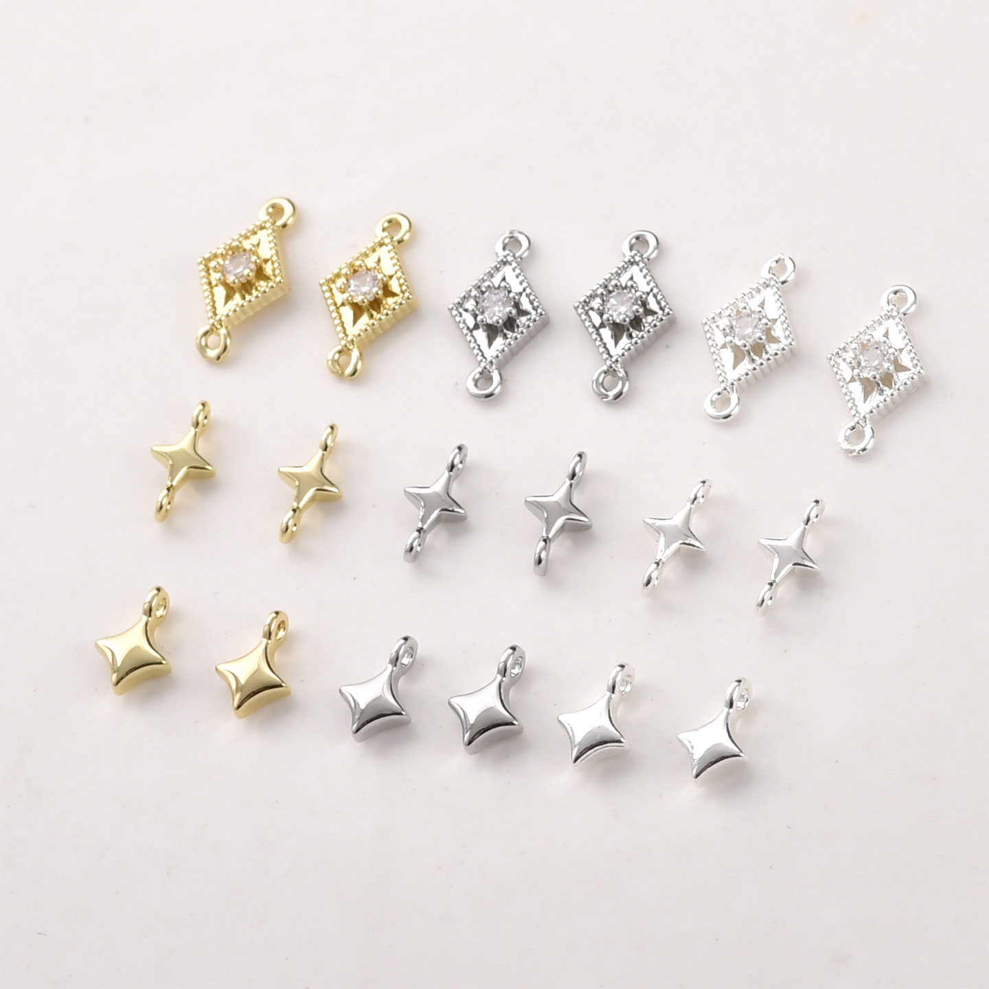 14k电镀真金保色星芒星星双吊单吊菱形吊坠diy手作复古饰品配件