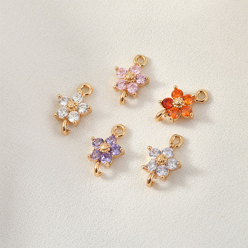 diy金色锆石吊坠耳环手链五瓣花