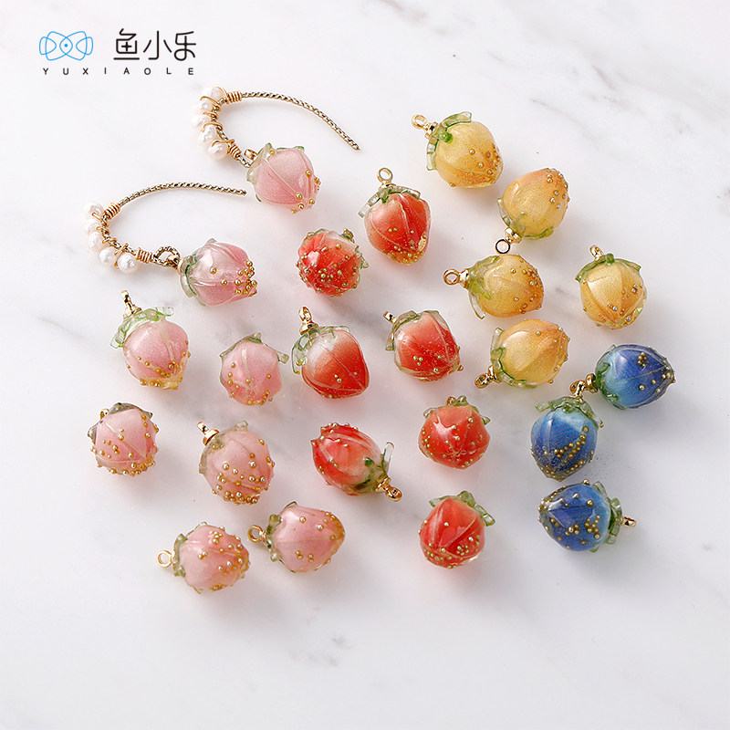 粉色小草莓树脂项链耳饰手作材料图片