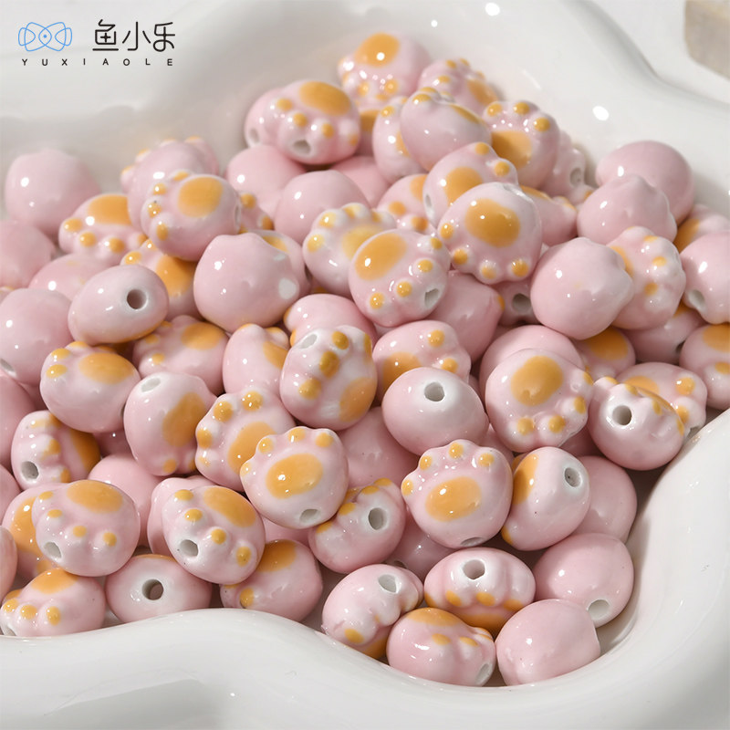 陶瓷炭烧小猫爪珠子diy材料