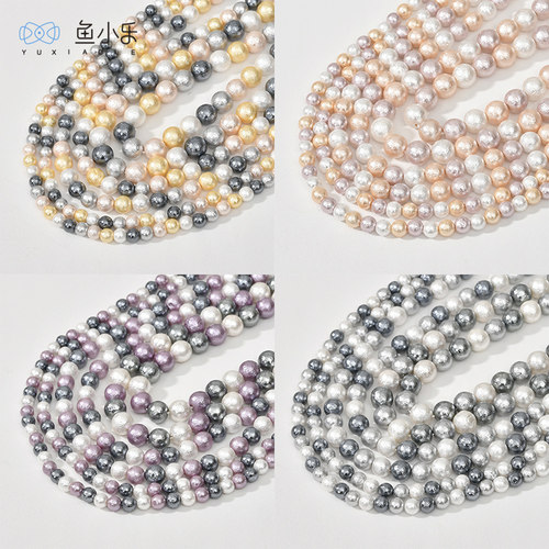 混色贝珠仿棉花珠圆形直孔珠