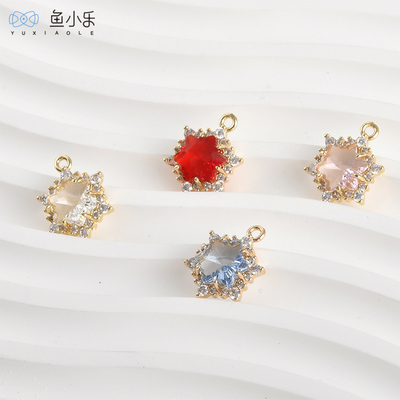 铜镀14k金色锆石水晶六星芒吊坠