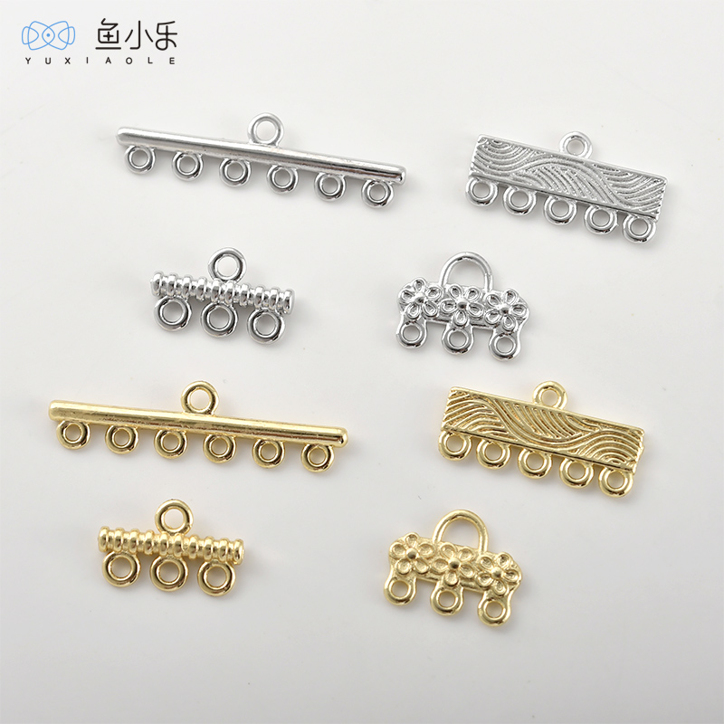 铜镀14k金条纹花朵多挂排扣diy