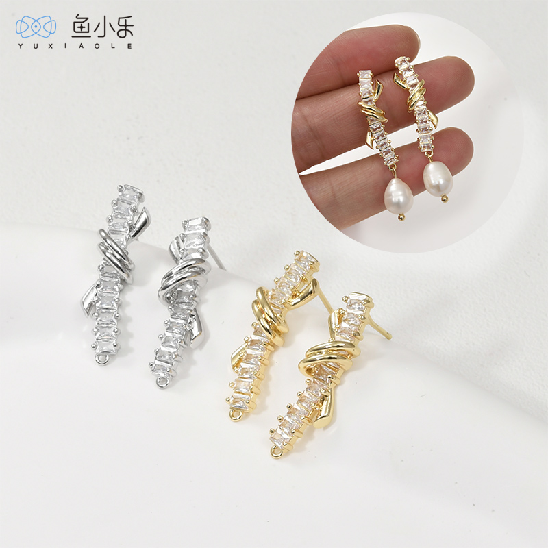 铜锆石飘带长条耳针耳环