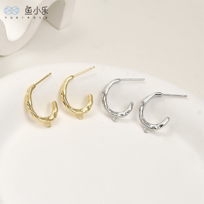 铜镀14k金树枝C型带吊耳钉DIY