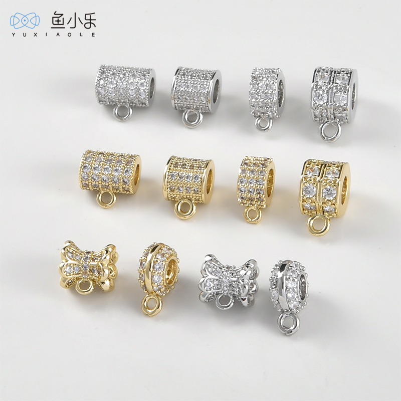 铜镀14k金保色锆石隔珠带吊DIY