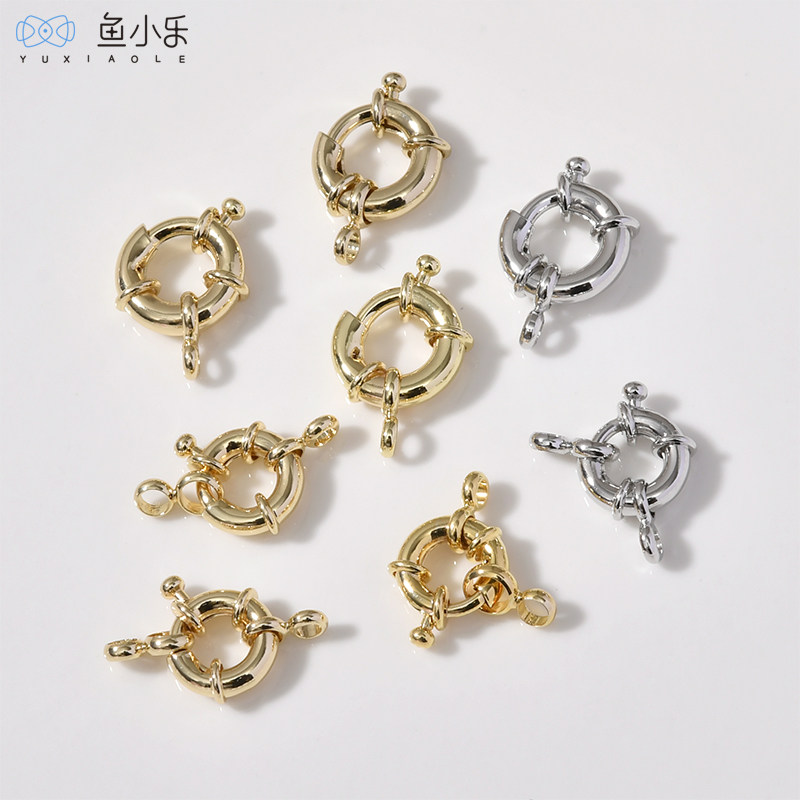 铜镀14k包金圆形水手扣弹簧扣diy珍珠项链手链收尾扣串珠材料配件