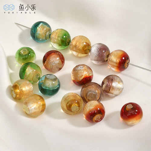 双色银箔金粉直孔琉璃珠串珠
