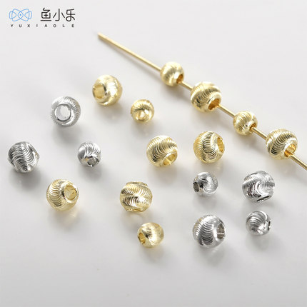 14k电镀真金保色批花闪猫眼细纹圆珠隔珠diy串珠手作手链项链配件