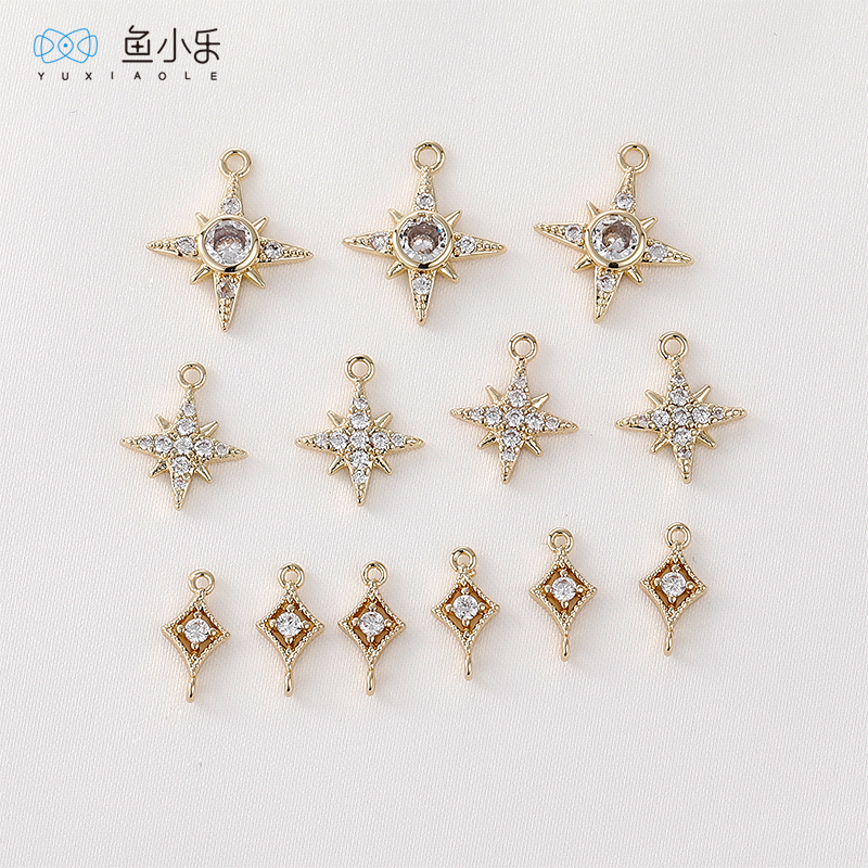 diy金色菱形耳饰项链吊坠