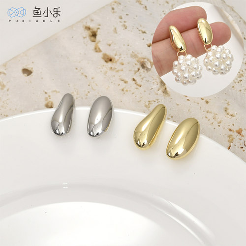 铜镀14k金异形弧面带吊耳钉DIY