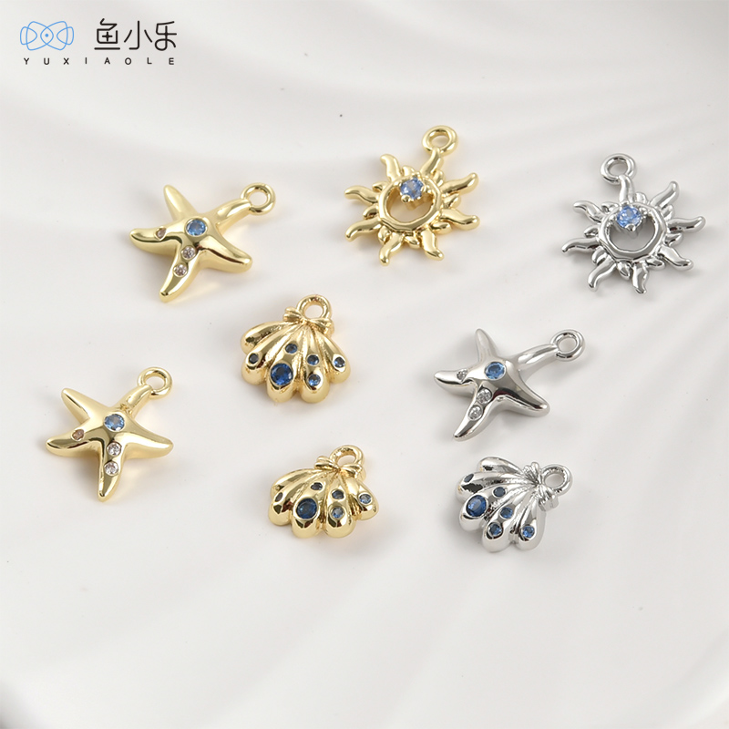 14k电镀真金保色海蓝锆石海星贝壳太阳小吊坠diy手作饰品配件材料