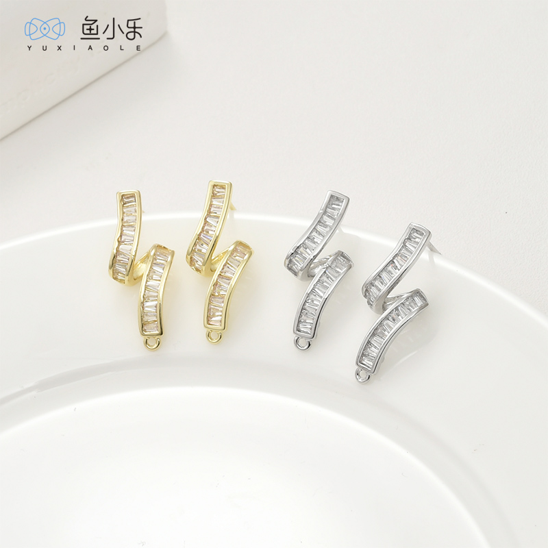 锆石飘带丝带带吊银针耳环