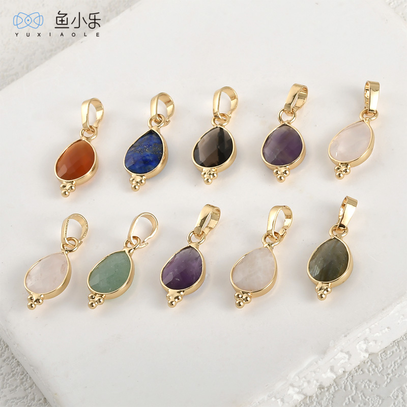 天然水晶玉石水滴 铜镀金保色吊坠diy手作手链项链耳饰配件材料