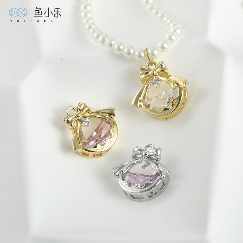 铜镀真金蝴蝶结水晶锆石吊坠diy