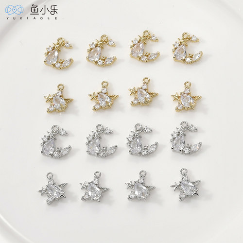 铜镀14k金保色星星月亮锆石吊坠