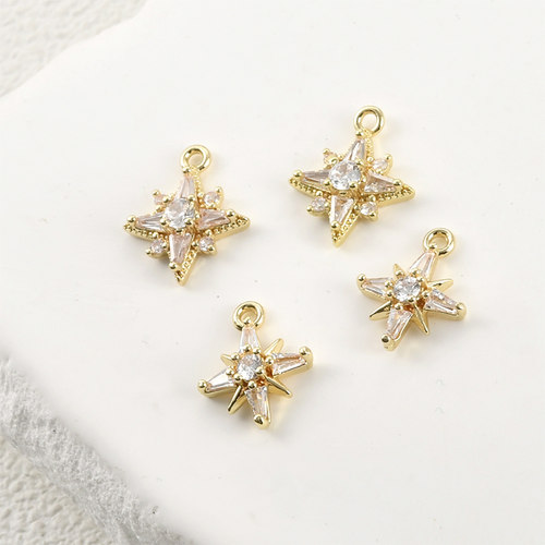 铜镀真金保色闪耀锆石星芒吊坠