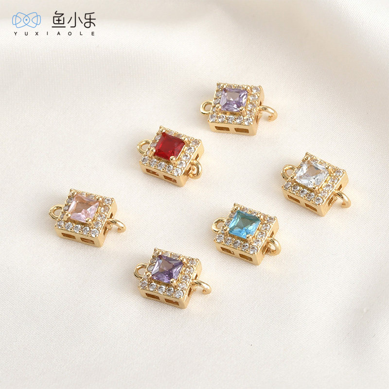18k铜镀金保色双吊正方镶锆石吊坠diy手作连接饰品配件项链,饰品/流行首饰/时尚饰品新,其他DIY饰品配件,淘宝优惠券,粉丝福利购,淘宝优惠卷