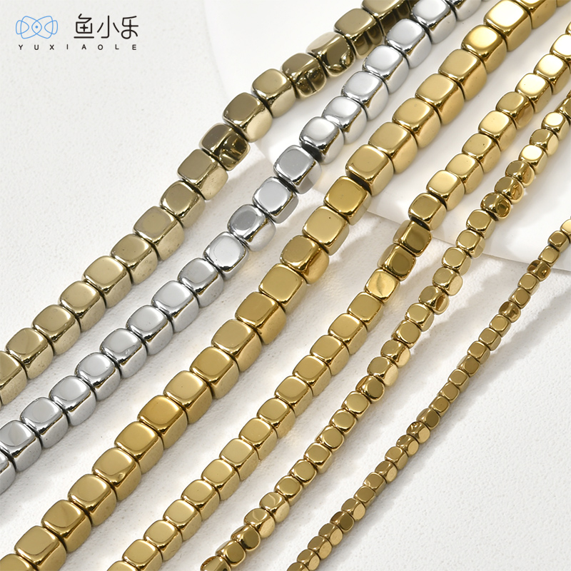 黑胆石正方倒角方块diy串珠材料