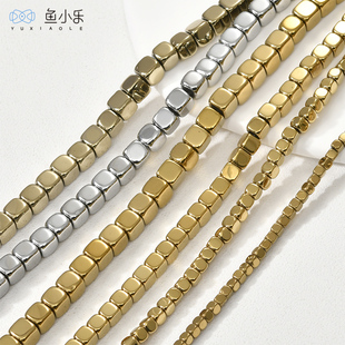 黑胆石正方倒角方块金色银色黑色隔珠散珠子串珠项链手链diy配件