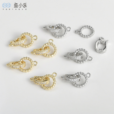 铜镀14k金镶锆石麻花圆形链接扣