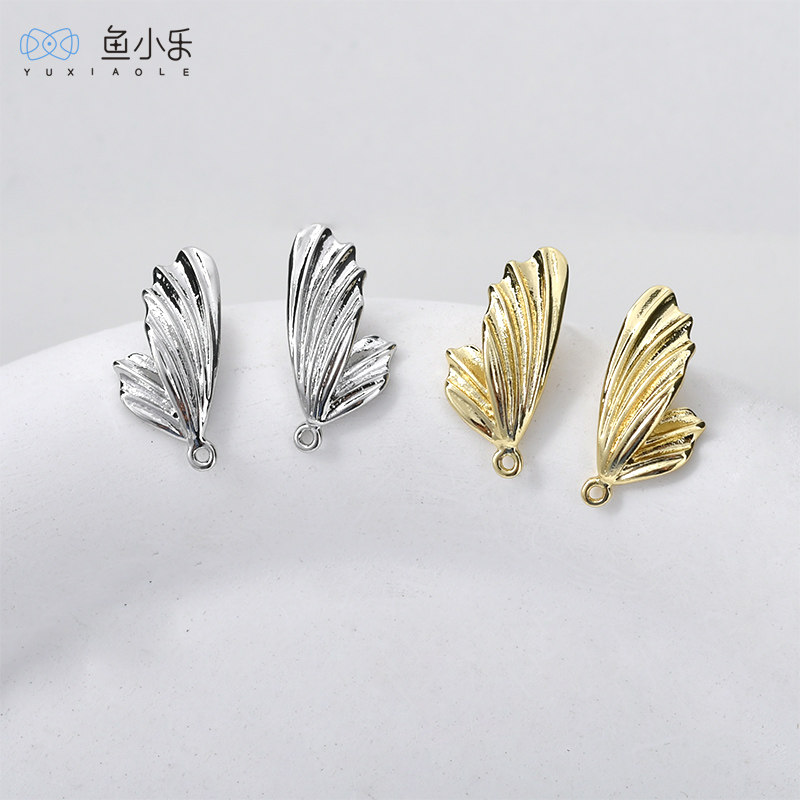 铜镀14k金保色蝴蝶翅膀耳钉DIY图片