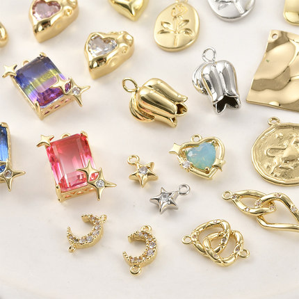 吊坠 14k包金保色镶锆石稀土玻璃渐变吊坠diy手作饰品配件