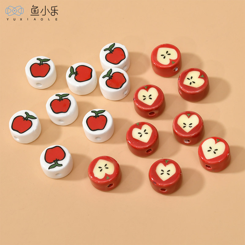 可爱童趣圆形苹果直孔陶瓷串珠隔珠diy手链项链耳饰品散珠配件