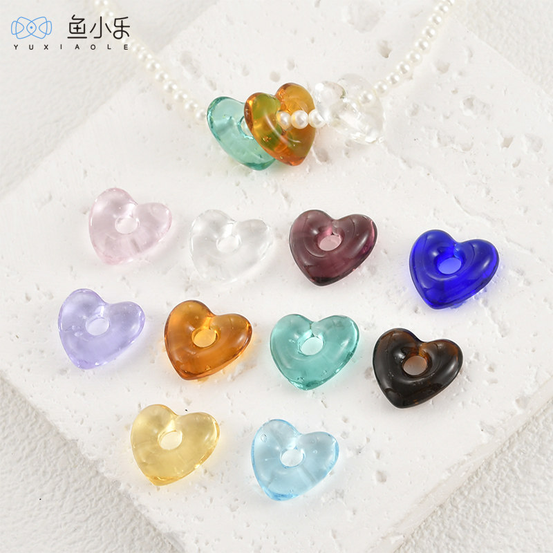 彩色手工琉璃镂空爱心桃心大孔吊坠diy手作珍珠手链项链耳饰材料