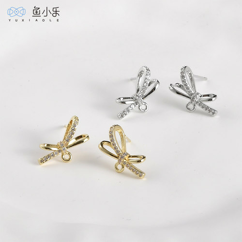 铜镀14k金镂空蝴蝶结耳钉一对diy
