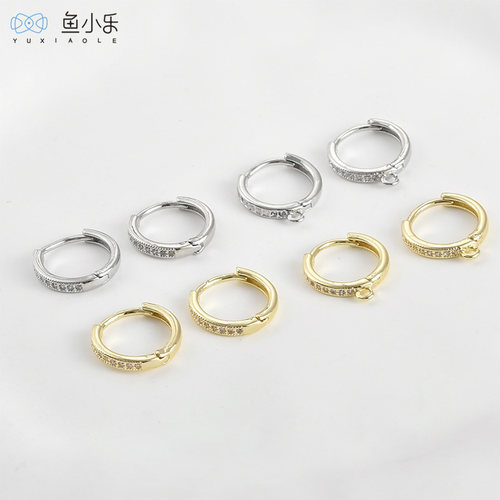铜镀真金镶锆石耳环耳圈diy