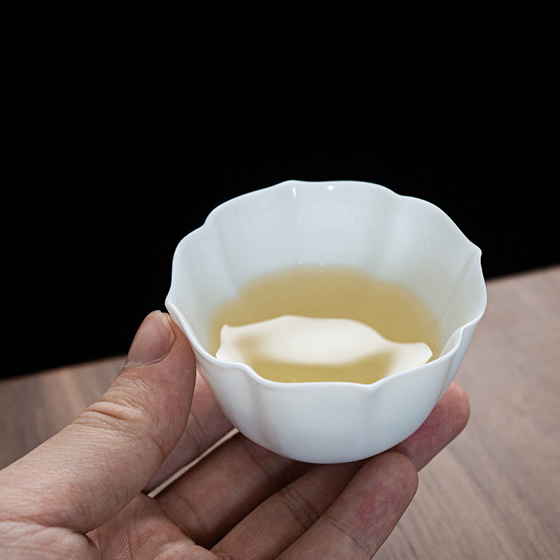 羊脂玉葵口杯花型杯花形杯功夫茶具主人杯品茗杯大号杯手工薄胎,餐饮具,茶杯,淘宝优惠券,粉丝福利购,淘宝优惠卷